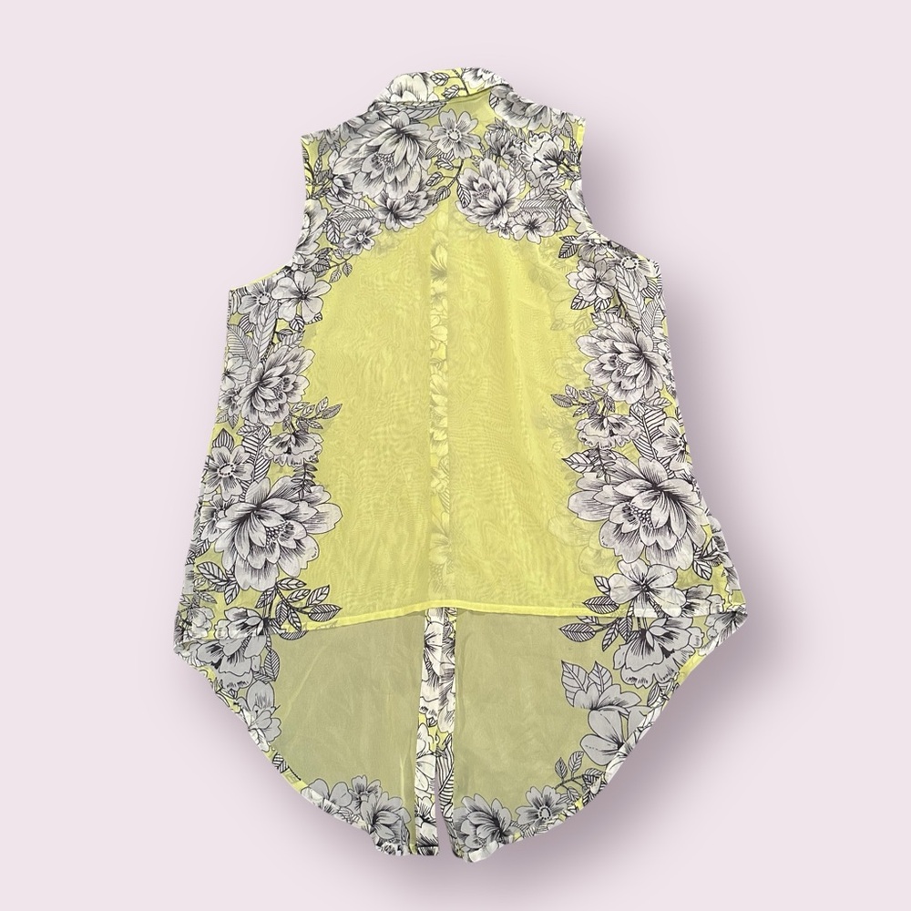 Women's Apt. 9 Neon Yellow Floral Sheer Sleeveless Button Front Blouse Size Med - Picture 7 of 9